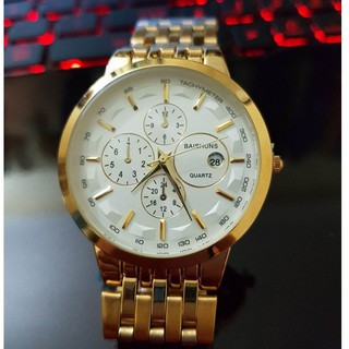 Đồng hồ nam Baishuns mặt Trắng dây kim loại xích mạ vàng cao cấp thumbnail
