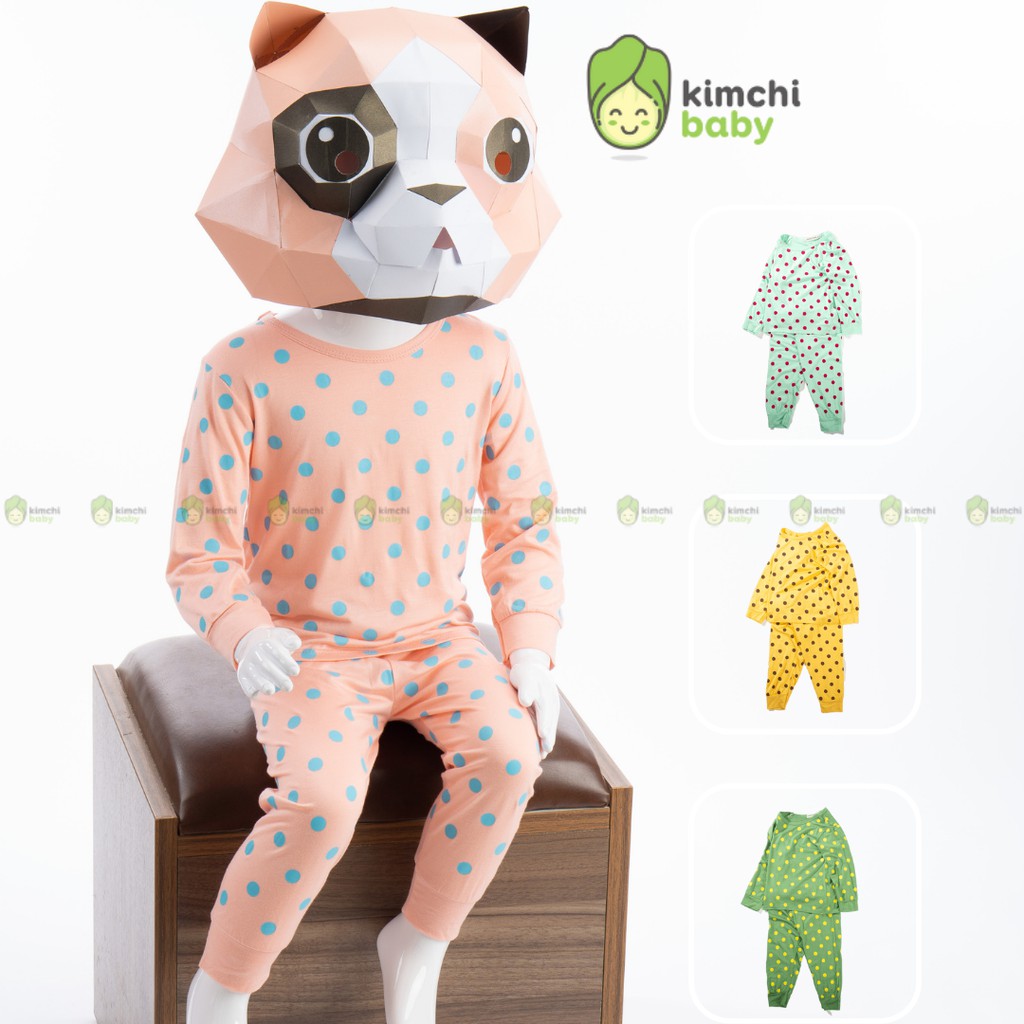 Bộ Dài Tay Cho Bé Gái, Bé Trai Minky Mom Vải Thun Lạnh Hoạ Tiết Chấm Bi, Bộ Quần Áo Trẻ Em Thu Đông MKMTD2138