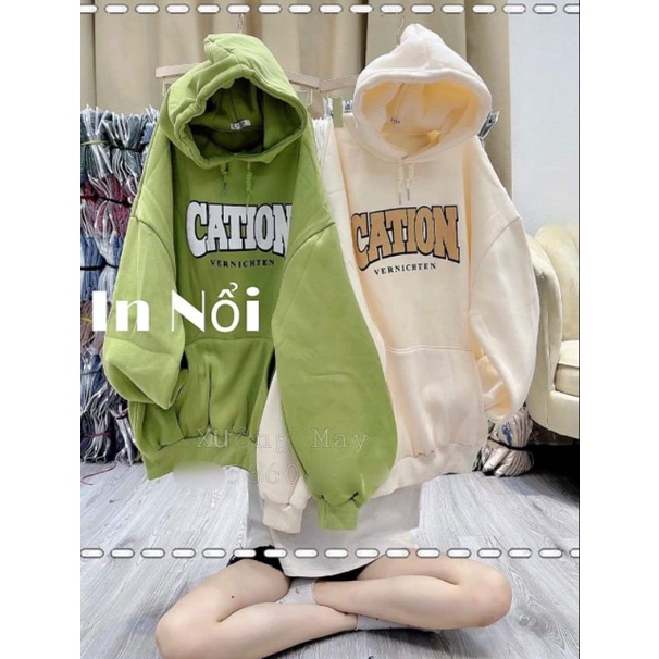 Áo Hoodie Cation Form Thụng Tay Lỡ Mũ 2 Lớp Dày Dặn, Chữ In Nổi Kiểu Dáng Trẻ Trung Năng Động