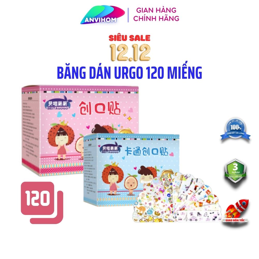 Hộp Băng Dán Y Tế Cá Nhân Urgo Cute 120 Miếng Dễ Thương Loại Ugo Hoạt Hình ANVIHOM