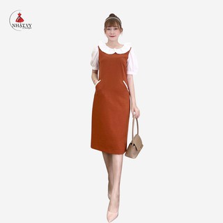 Đầm công sở Nhật Vy cổ bèo tay ngắn chất linen thun dáng suông phù hợp đi chơi -  D1742