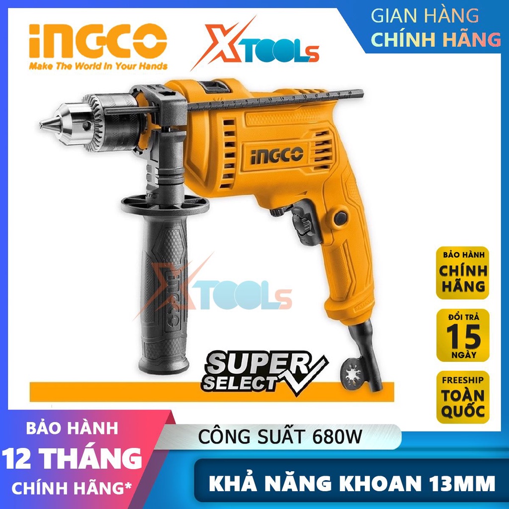 Máy khoan động lực INGCO ID6808 máy khoan búa công suất 680W tốc độ không tải 0-3000rpm [CHÍNH HÃNG][XTOOLs]