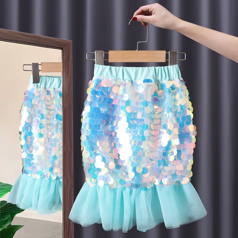 Chân Váy Lưới Đính Kim Sa Lấp Lánh Phong Cách Hàn Quốc Cho Bé Gái