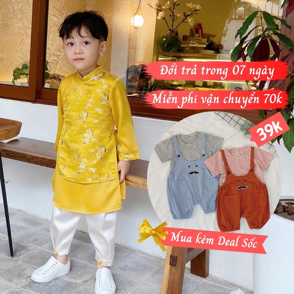 Áo dài bé trai - áo dài cách tân cho bé trai phối hạc, hoạ tiết rồng siêu đẹp cho bé 1-6 tuổi BEEMO TBKAD02