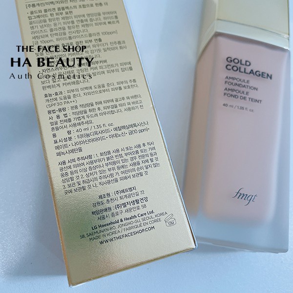 Kem nền che khuyết điểm trang điểm sáng da chống nắng SPF30PA++ The Face Shop fmgt Gold Collagen Ampoule Foundation 40ml | BigBuy360 - bigbuy360.vn
