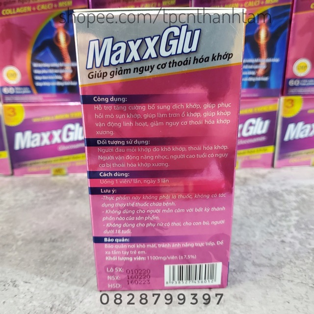 Viên uống MAXXGLU bổ sung glucosamine, hỗ trợ xương khớp - Hộp 60 viên