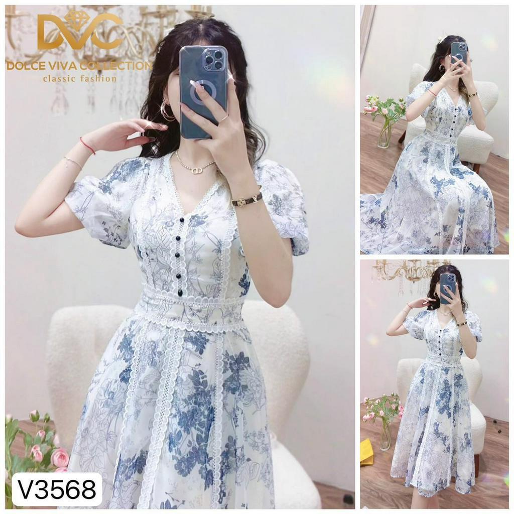 VÁY HOA DÁNG XOÈ VIỀN REN V3568 - DVC