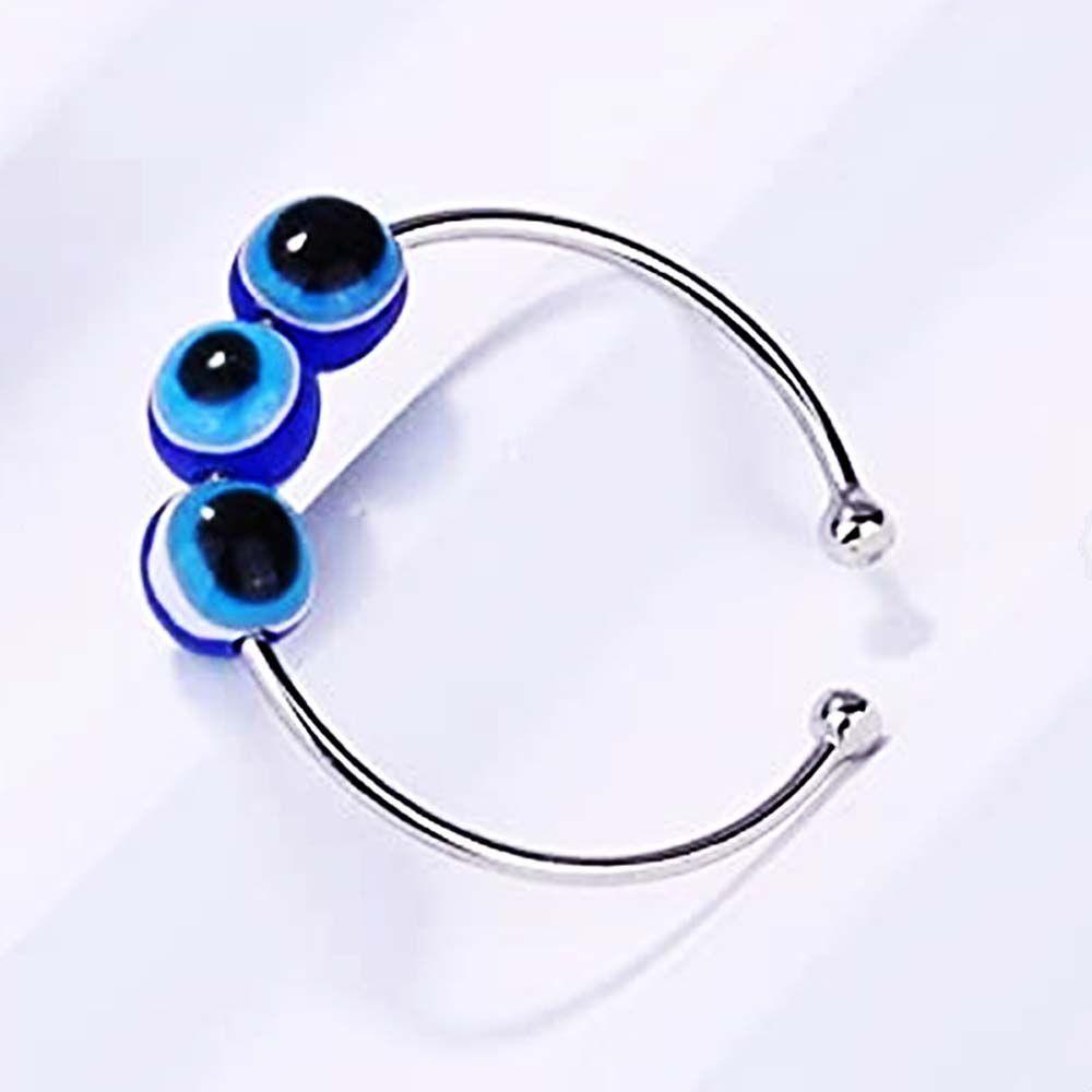SOMEDAYZL Nhẫn Hở Đính Hạt Thủy Tinh Màu Xanh Dương / Bạc Xoay Được Giảm Căng Thẳng Cho Nữ