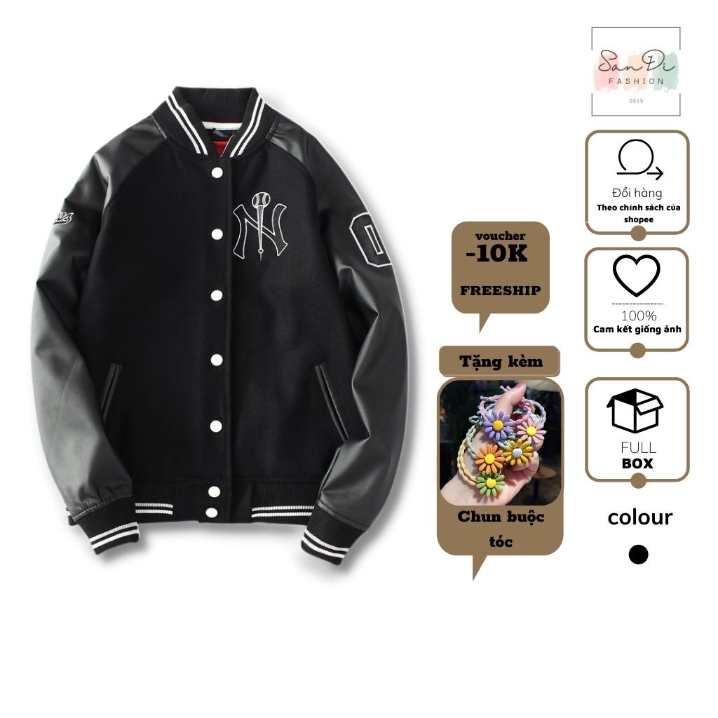 Áo Khoác Bóng Chày , Áo bomber Ny nỉ phối tay da SanDI
