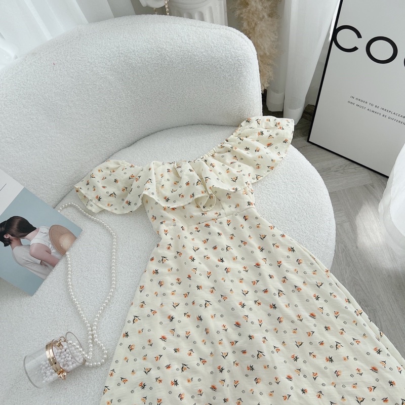 ĐẦM HOA MIDI KEM BẸT VAI