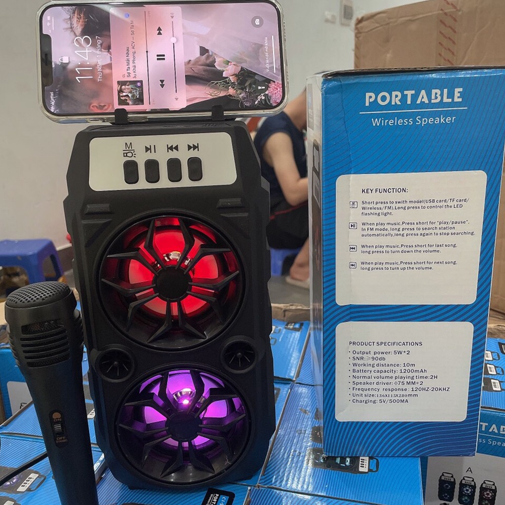 Loa bluetooth kèm micro hát karaoke CL 97 - loa tích điện không dây mini có khe cắm thẻ nhớ và usb - âm thanh lớn