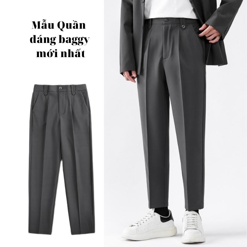 Quần âu nam dáng hàn quốc màu ghi đậm ống côn đứng baggy thời trang công sở 2 khuy màu đen , màu kem , màu be