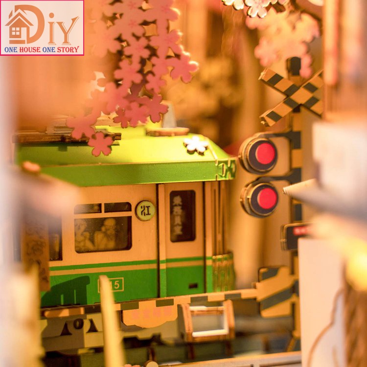 Mô hình Book nook DIY tự lắp ráp bằng gỗ 3D Rolife Sakura Densya TGB01 - Quà tặng sinh nhật giáng sinh