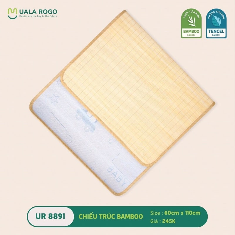 Chiếu trúc bamboo Uala & Rogo tăm tre mịn  sử dụng 2 mặt tăm tre và mặt vải tencel [ UalaRogo ]