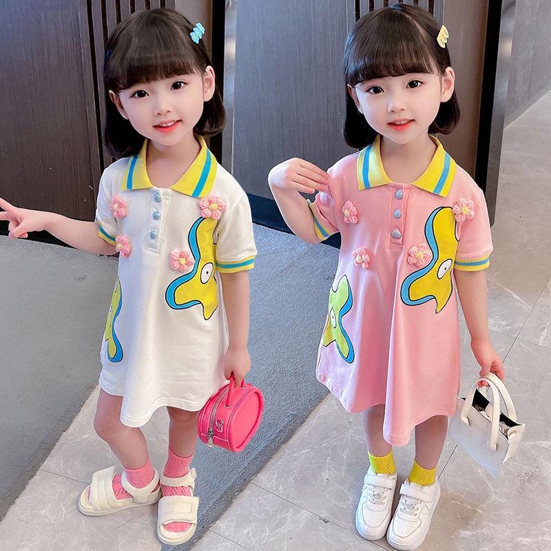 Đầm Polo Ngắn Tay Họa Tiết Hoạt Hình Đáng Yêu Thời Trang Mùa Hè Hàn Quốc Dành Cho Bé Gái 2023