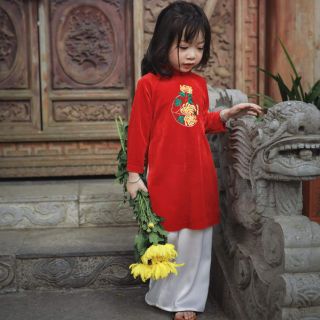 Áo dài bé gái nhung thêu cao cấp
