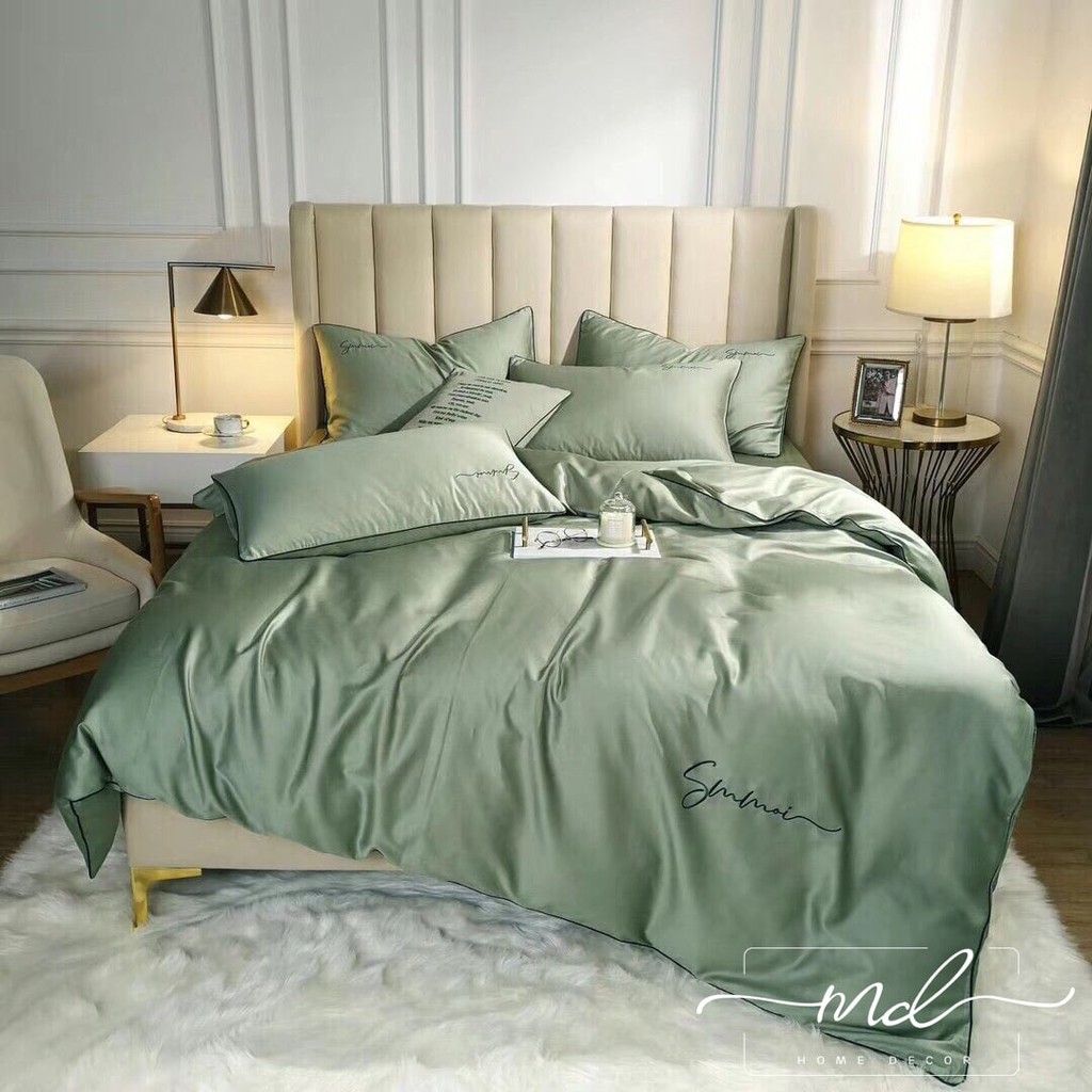 Bộ chăn ga vỏ gối Lụa Tencel 40S MD.DECOR - Bedding 4 món đơn sắc siêu đẹp hàng nhập khẩu nhiều size drap nệm M4,M6,M8