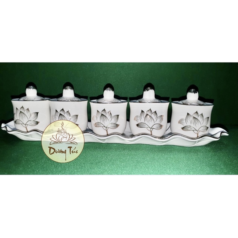 Án Năm Ly Nước Có Nắp Thờ Cúng Bạch Ngọc Sen Nổi Loại 1