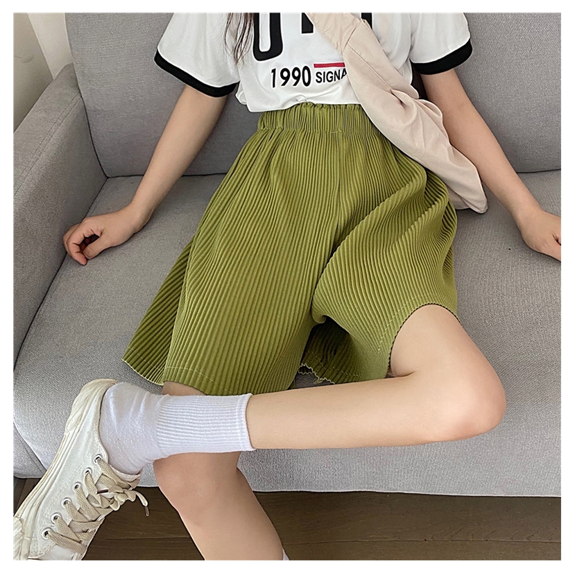 SUXI Quần Short Thiết Kế Lưng Cao Màu Trơn Dáng Rộng Thoải Mái