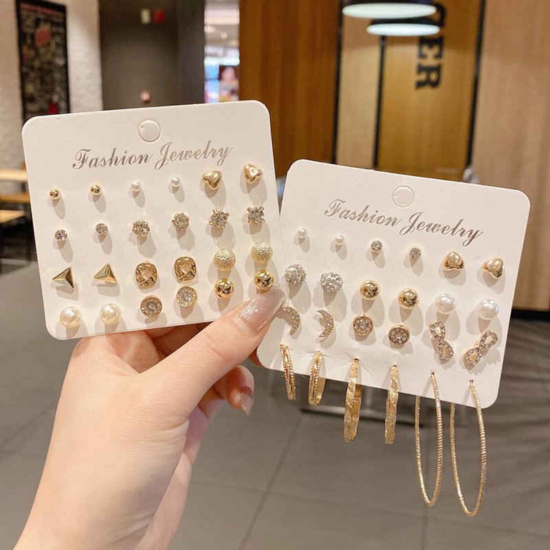 Bộ 12 Đôi Bông Tai Thời Trang Hàn Quốc