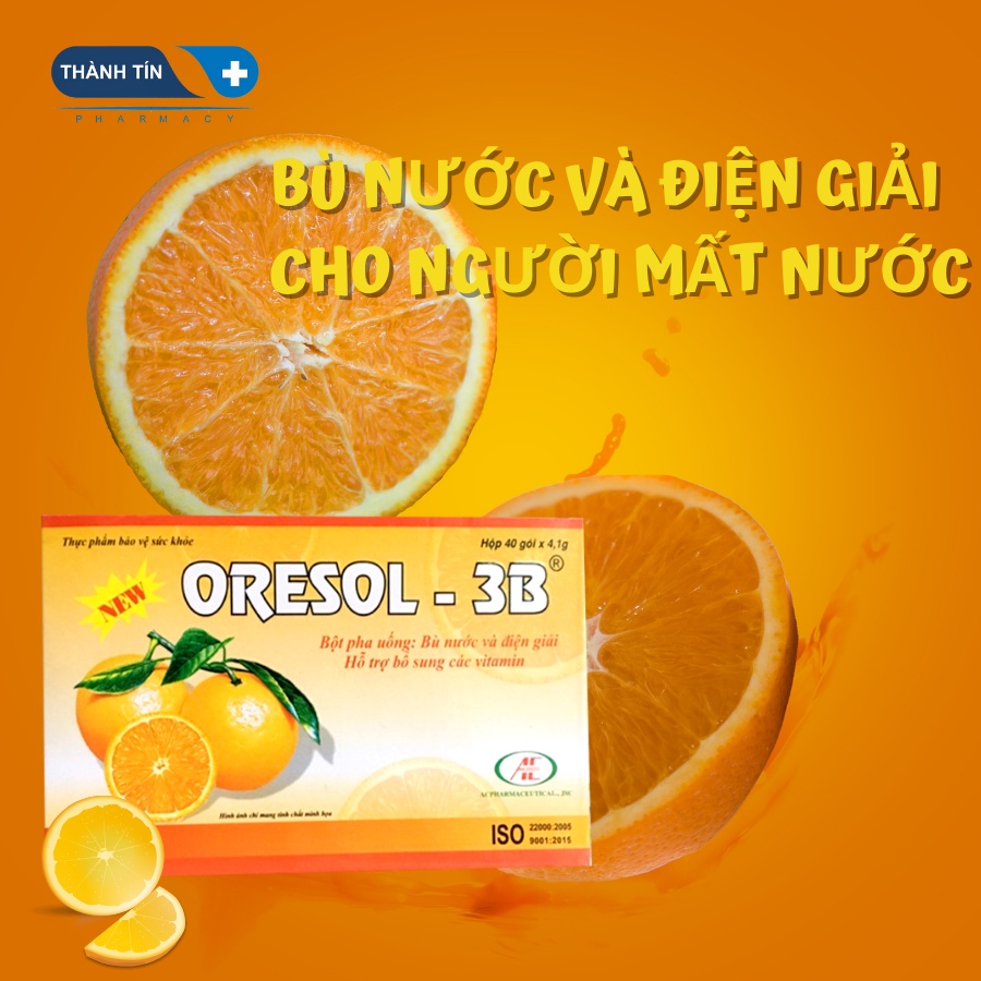 ORESOL 3B Bù Nước Và Điện Giải Hương Cam Hộp 40 Gói, Phòng Ngừa Mất Nước Do Tiêu Chảy