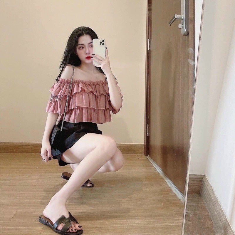 Áo Croptop Trễ Vai 2 Tầng Siêu Bánh Bèo Laca Store F2-1