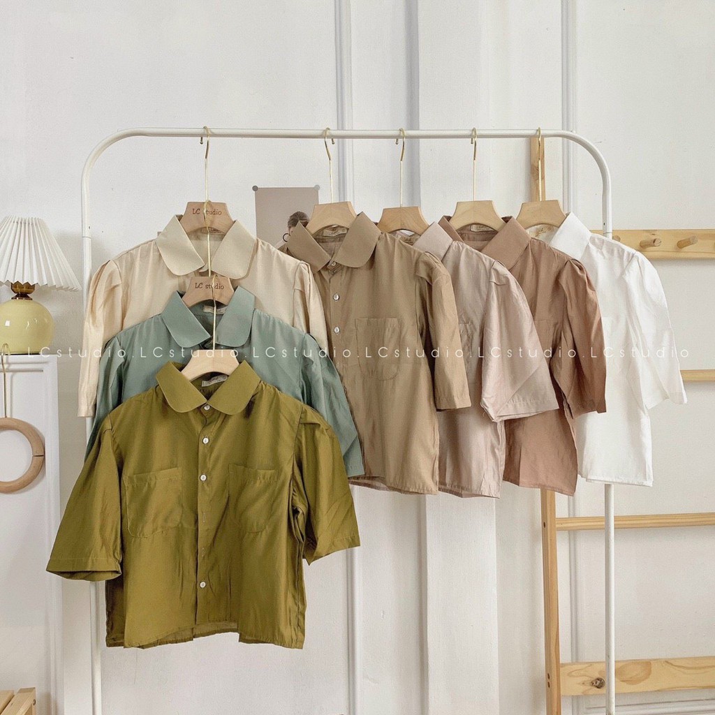 Áo sơ mi nữ ngắn tay sơ mi croptop cổ sen chất vải mịn mát XONXEN SHOP free size mã 33