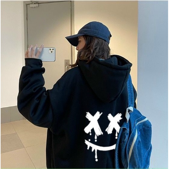 Áo khoác cặp hoodie nam nữ bomber sweater hình mặt cười chữ X phản quang khoác ngoài xì teen học sinh đi chơi HD62