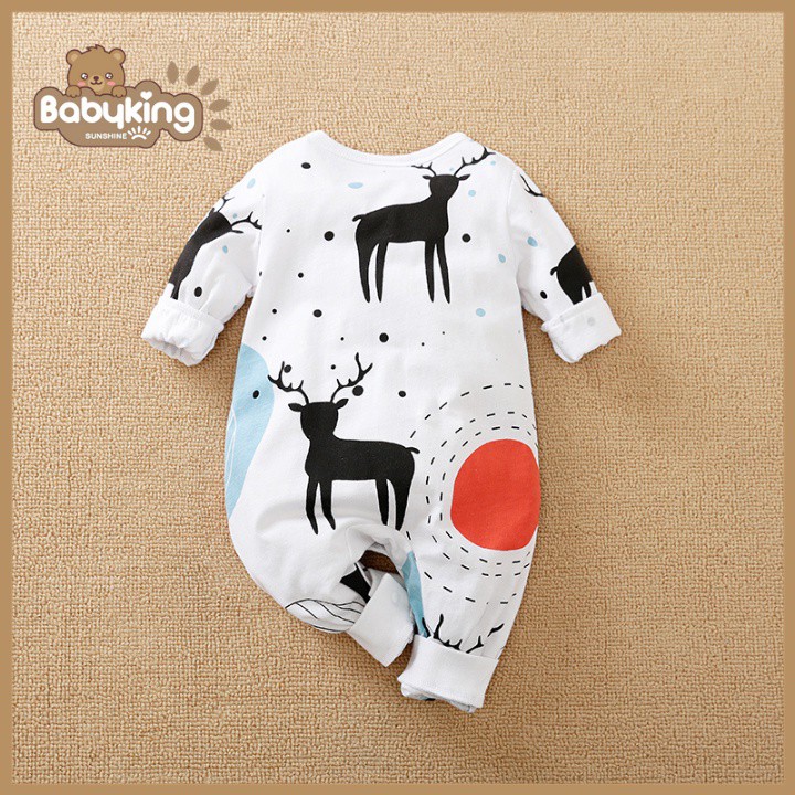 BodySuit giáng sinh noel cho bé,áo liền quần dễ thương dài tay kiểu nai đen cho bé (3097), cotton 100%, Aiueo Nhật.