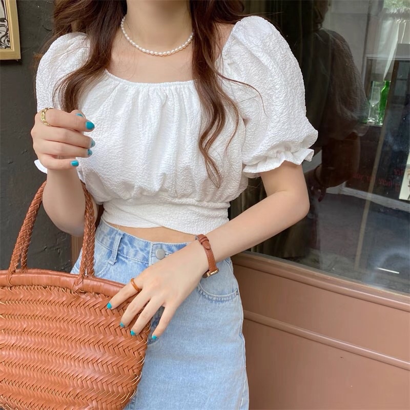 Áo Croptop tay lửng thắt nơ sau lưng cực lên dáng ❤️