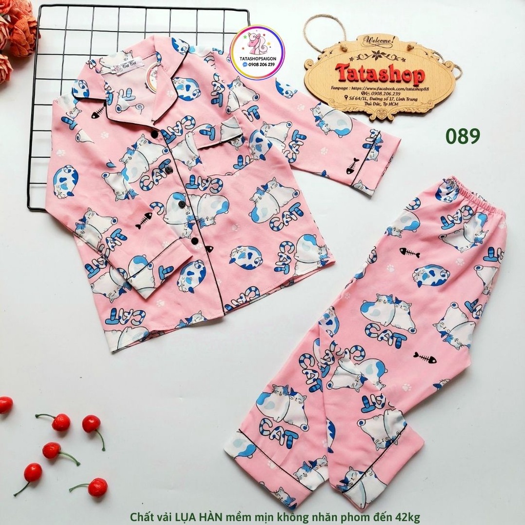 Bộ pijama lụa dài tay thu đông cho bé trai bé gái size đại chất lụa Hàn size đại 089