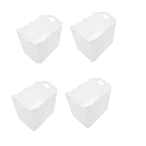 Daiso Khay Trắng Hoa Văn Box Decorative White