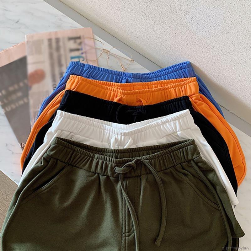 Quần Short Nữ Lưng Cao Ống Rộng Màu Trơn