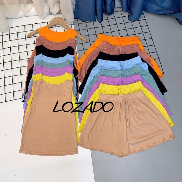 Bộ mặc nhà nữ LOZADO bộ áo ba lỗ quần đùi chất cotton mát mẻ thoải mái B547
