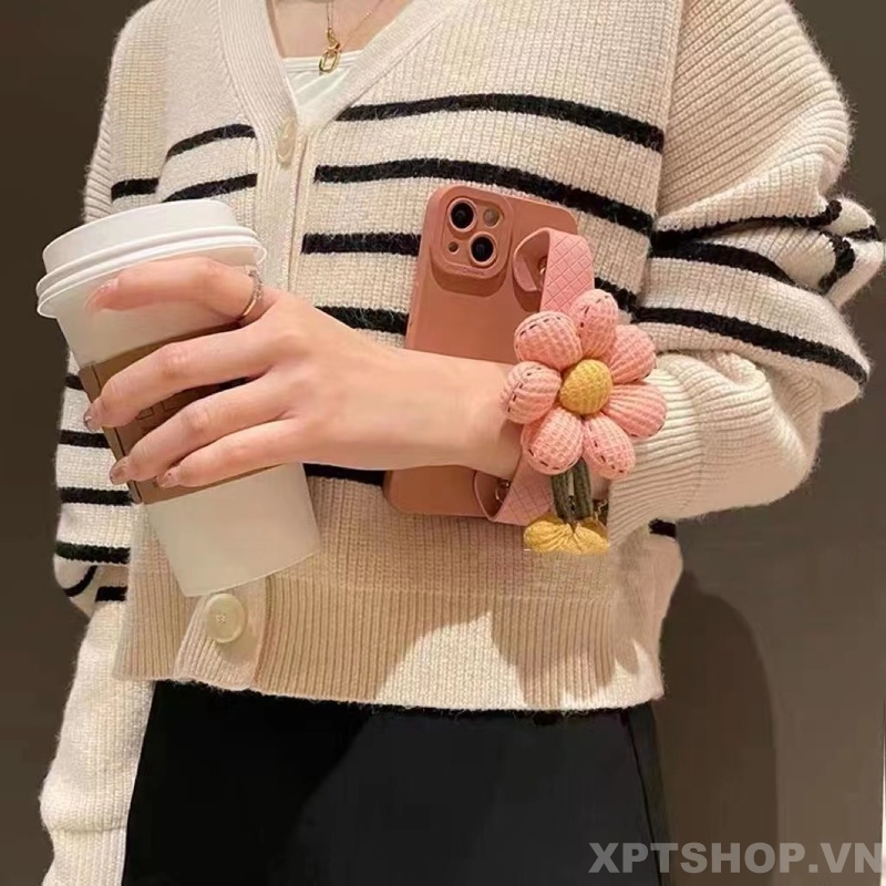 Ốp Điện Thoại Dẻo Họa Tiết Hoa Hướng Dương 3D Màu Hồng Có Dây Đeo Cho iPhone 14 Pro Max 13 Pro Max 12 Pro Max 11 Pro Max
