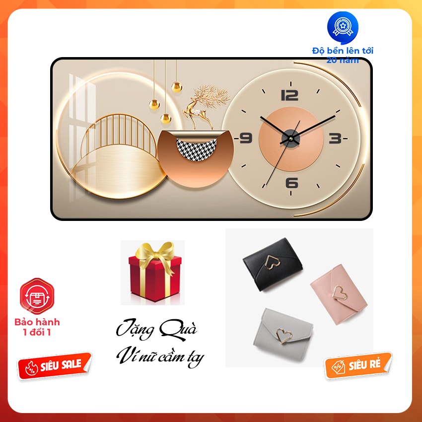 {Tặng quà} Tranh đồng hồ treo tường tráng gương phòng khách phong cách hiện đại {mẫu mới nhất} sang-sáng-bóng