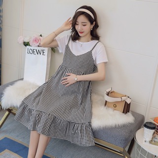 Đầm bầu yếm kẻ caro đen trắng