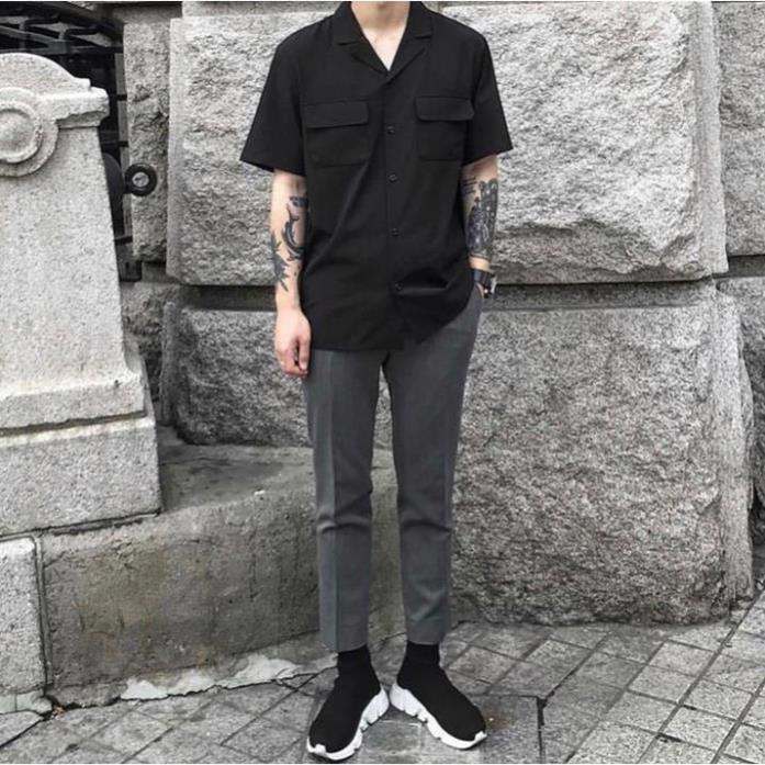 [Chính Hãng] Áo sơ mi Nam cổ vest túi hộp màu đen sowmi cổ vet | BigBuy360 - bigbuy360.vn