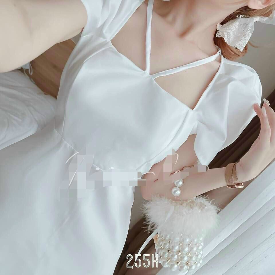 Váy đầm nữ cổ vuông tay phồng  dáng xoè thời trang cá tính