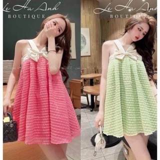 Đầm babydoll 2 dây yếm phối nơ siêu xinh kèm hình thật.