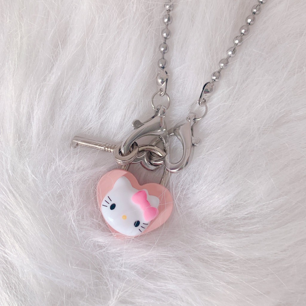 Vòng Cổ Xâu Hạt Tròn Màu Hồng Họa Tiết Mèo Hello Kitty Dễ Thương Cho Nữ y2k
