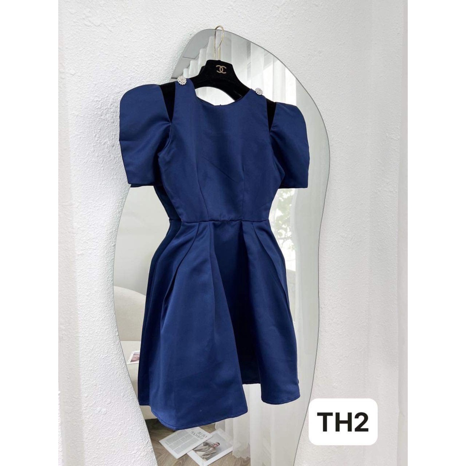 Đầm khoét vai tiểu thư dư tiệc màu xanh coban chuẩn hàng TNH kèm ảnh thật