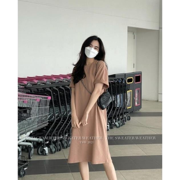 Đầm Vintage 3 Màu Nâu Rêu Và Đỏ Dáng Suông Váy Trơn Xuông Tay Lỡ Chất Thun Form Rộng Đẹp Bánh Bèo Cá Tính Ulzzang