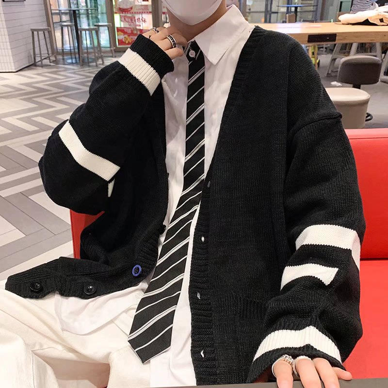 Áo khoác cardigan dệt kim tay dài cổ chữ v dáng rộng thời trang thu đông dành cho nam