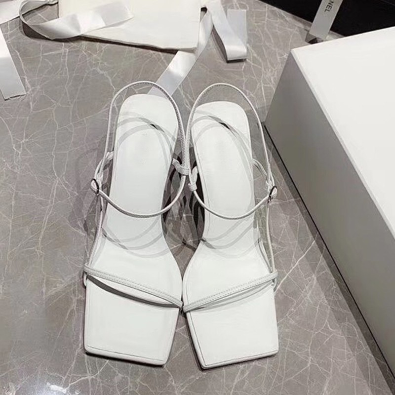 Giày sandal cao gót 4-5cm  mũi vuống quai ngang đơn giản có cột dây ROSA