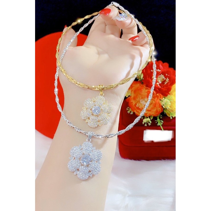 Kiềng cổ bính dẻo mặt hoa màu vàng 18 màu bạch kim cao cấp