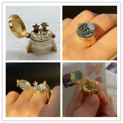 Nhẫn Hở unisex Mặt Vuông Khắc Chữ BFF Hoạt Hình Dễ Thương