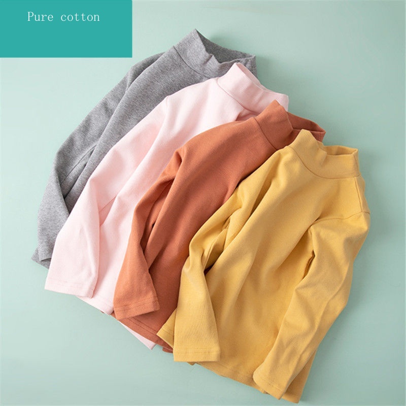 Áo Thun Cotton Tay Dài Cổ Lọ Dành Cho Bé Trai Và Bé Gái