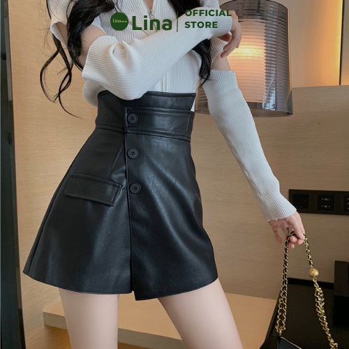 Chân Váy Da Chữ A Lưng Cao Công Sở Đẹp LINASTORE 007