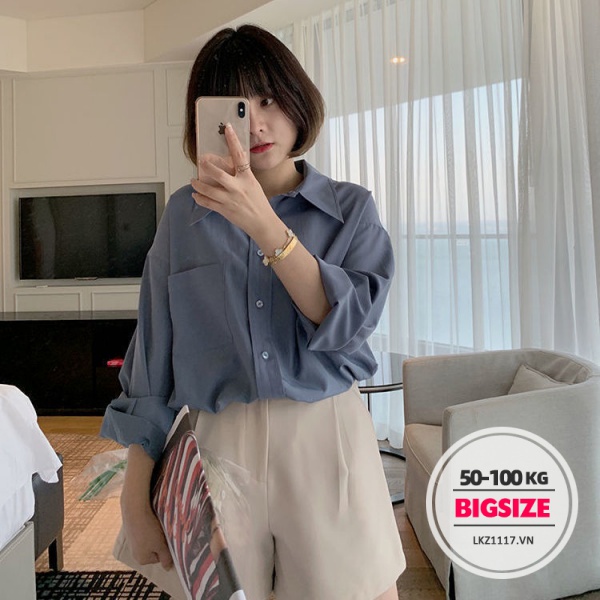 BIGSIZE Nữ (45-85kg) Áo sơ mi nữ công sở basic trơn tay dài mùa thu - Phong cách Hàn Quốc - cho người mập béo 45-100kg - BIGSIZEGIAREE